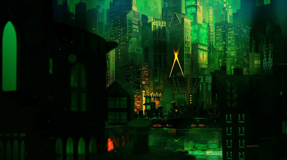Transistor, city, green, fantasy art HD wallpaper