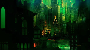 Transistor, city, green, fantasy art