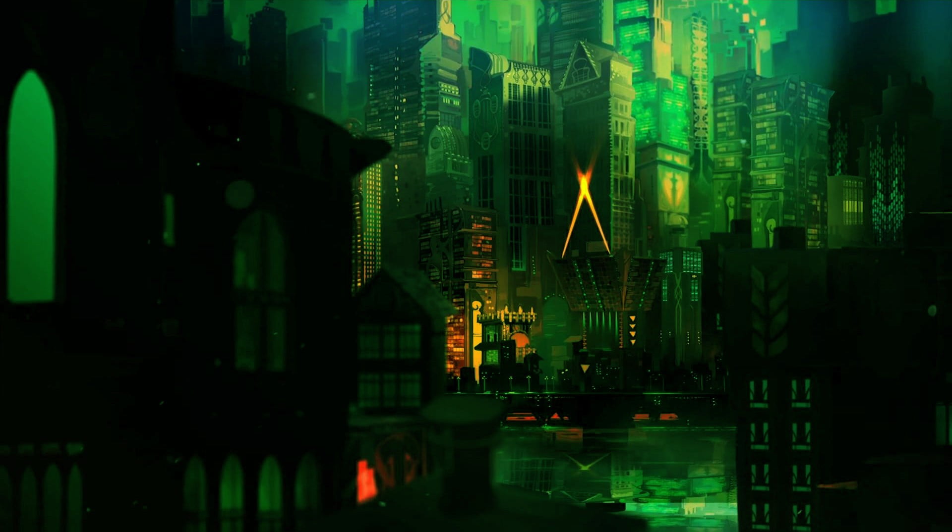 Transistor, city, green, fantasy art