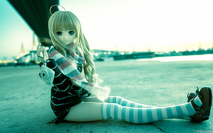 anime doll in blakc and white dress and pair of brown leather mary jane flats HD wallpaper