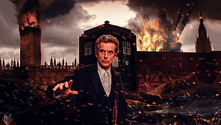 men's black lapel blazer, Doctor Who, The Doctor, TARDIS, London HD wallpaper