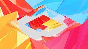 pink, blue, and yellow geometric digital wallpaper, abstract, digital art, shapes