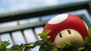 Supermario red mushroom toy, Toad (character), leaves, toys, Super Mario