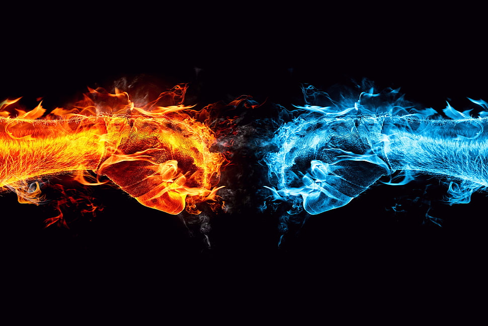 fire and ice illustration HD wallpaper