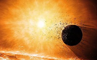 black ball, space, destruction, planet, explosion HD wallpaper