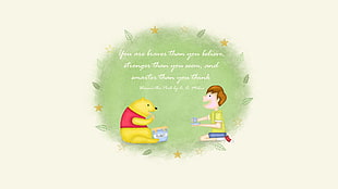 Winnie the Pooh and boy sitting facing each other HD wallpaper