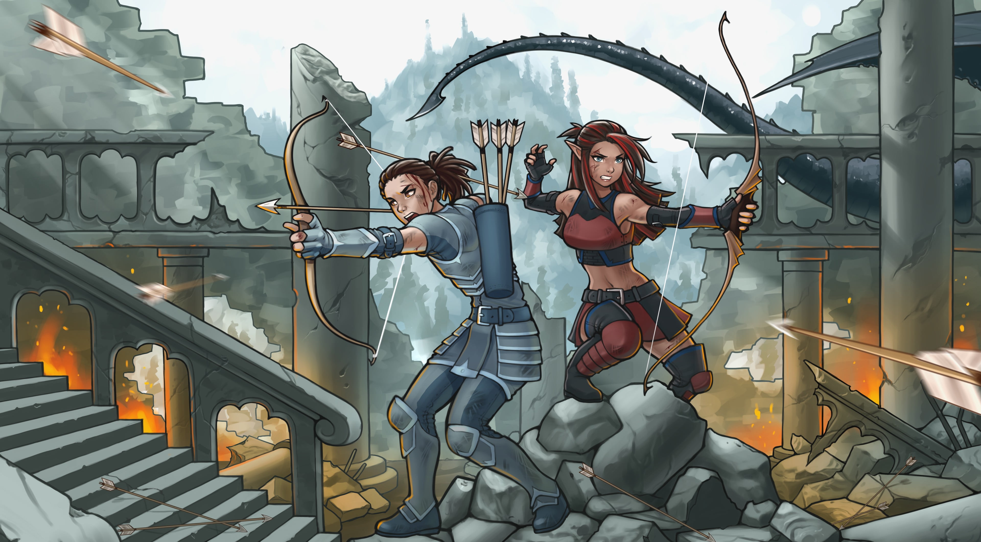 two archers digital wallpaper, archer, artwork, fantasy art HD wallpaper.