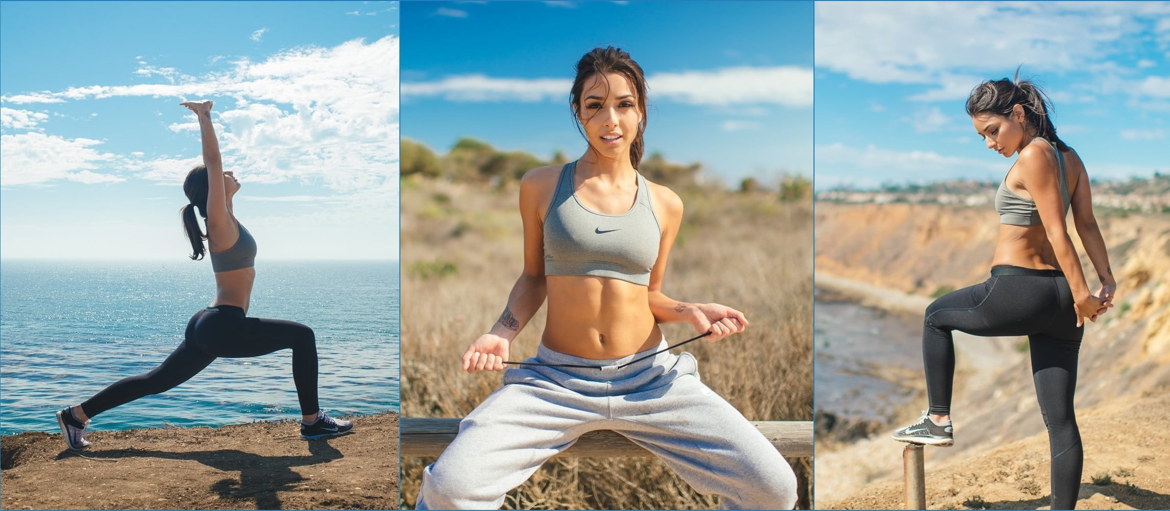 model, collage, sports bra, gym clothes