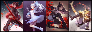 collage photo of two female anime character holding sword HD wallpaper