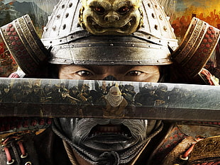 gray ancient steel armour, warrior, samurai, Total War: Shogun 2, video games