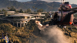 red and white helicopter, Iron Man, helicopters, house, Iron Man 3