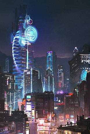 futuristic city illustration, science fiction, cyberpunk, fantasy art, cyber