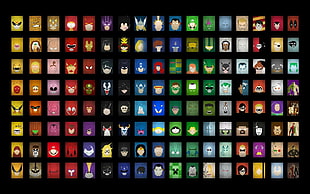 assorted super heroes and villain head illustration