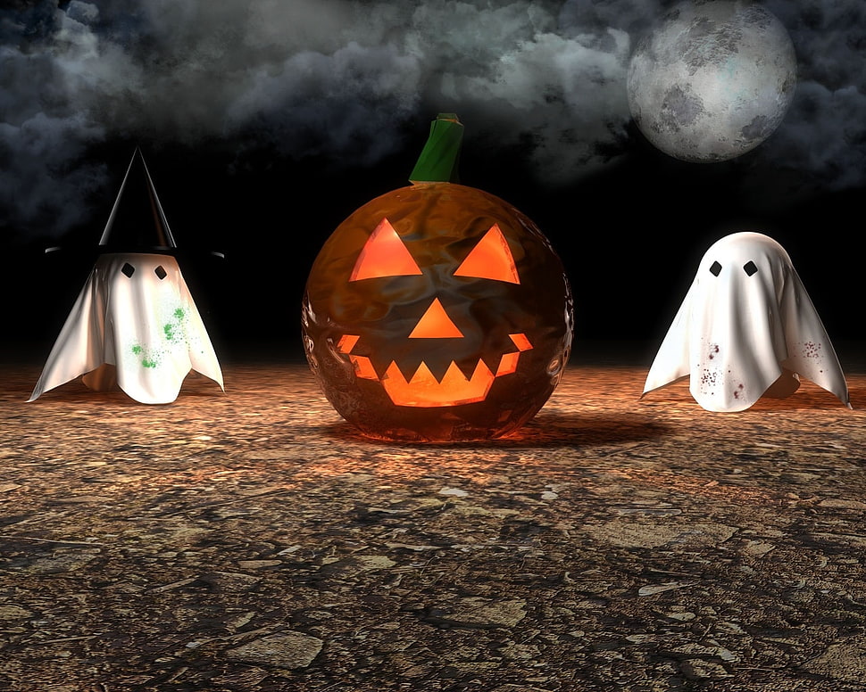 brown jack-o-lantern illustration HD wallpaper