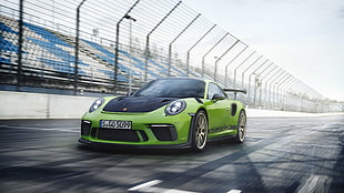 green coupe, Porsche 911 GT3 RS, sport car, 4k