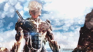Metal Gear armored male character digital wallpaper, video games, men, Metal Gear Rising: Revengeance
