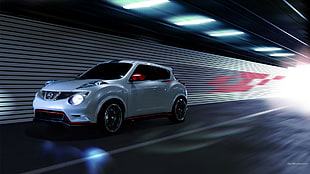 silver-colored Volkswagen Beetle coupe, Nissan Juke, Nissan, car, vehicle