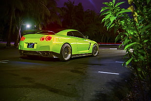 green sports coupe, car, Nissan