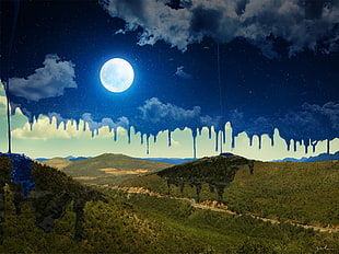night sky and day light Photoshop digital wallpaper