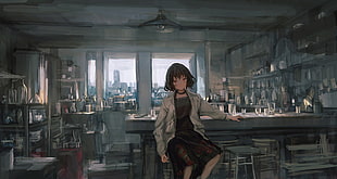 brown-haired female anime character digital wallpaper, THE-LM7, laboratories, original characters
