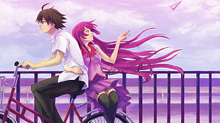 man and woman riding bike anime character wallpaper