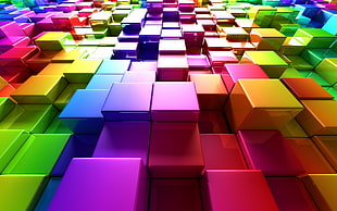 rainbow-colored 3D blocks CGI illustration HD wallpaper