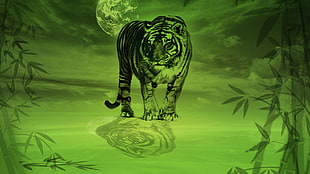 tiger painting, big cats, tiger, nature, bamboo HD wallpaper