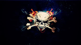 white skull logo, digital art, skull HD wallpaper