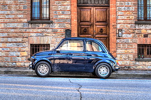 blue compact car, Auto, Mini, Retro