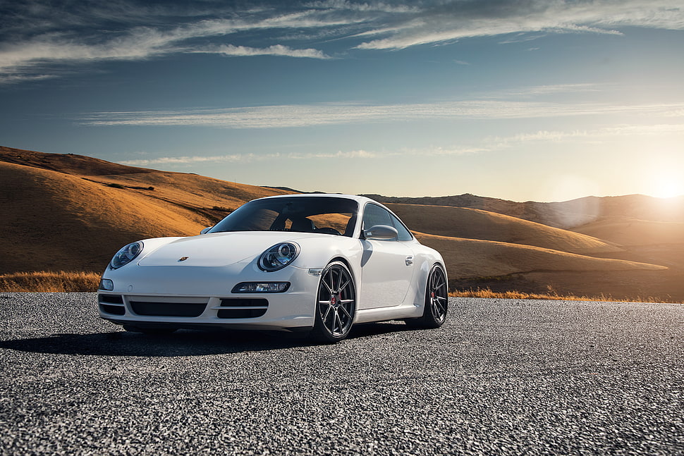 white Porsche sports coupe HD wallpaper