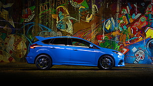 blue 5-door hatchback HD wallpaper