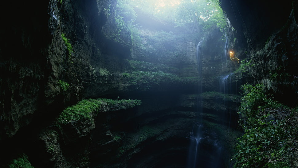 waterfalls and plants, nature, exploring, waterfall, moss HD wallpaper