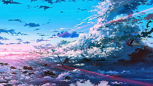 blue sky photo, fantasy art, clouds, dragon