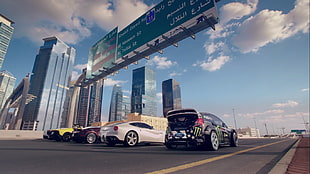 cars on the road illustration, car, Ford, Lamborghini, Ferrari