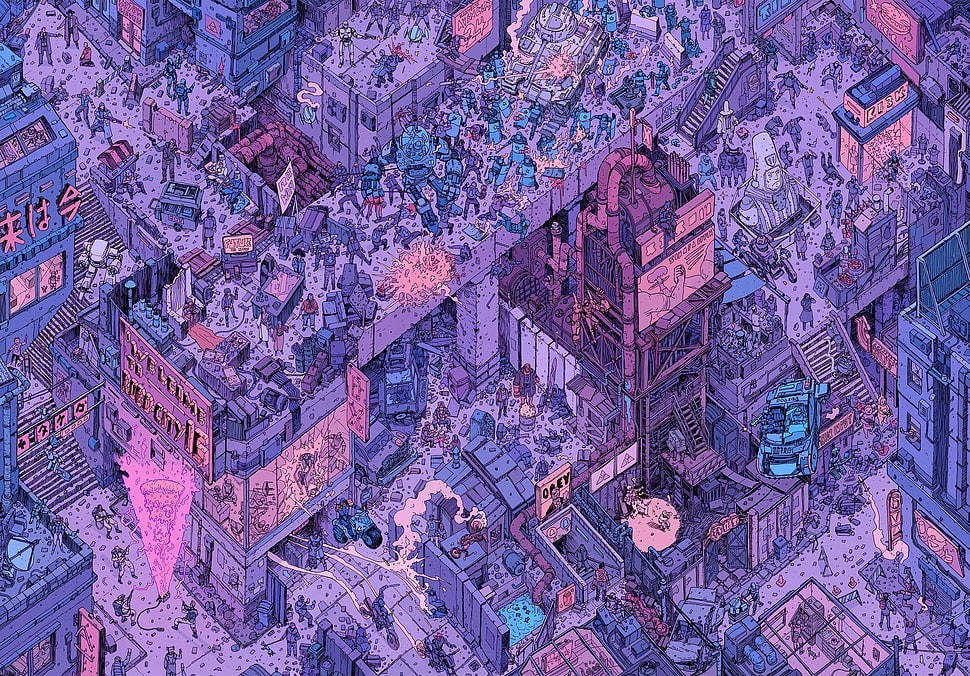 artwork of city, artwork, drawing, isometric, RoboCop HD wallpaper