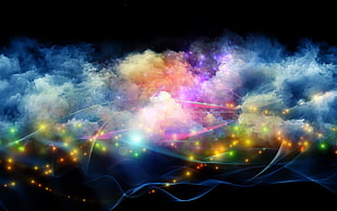 multicolored clouds with lights digital wallpaper, abstract, colorful, digital art, shapes