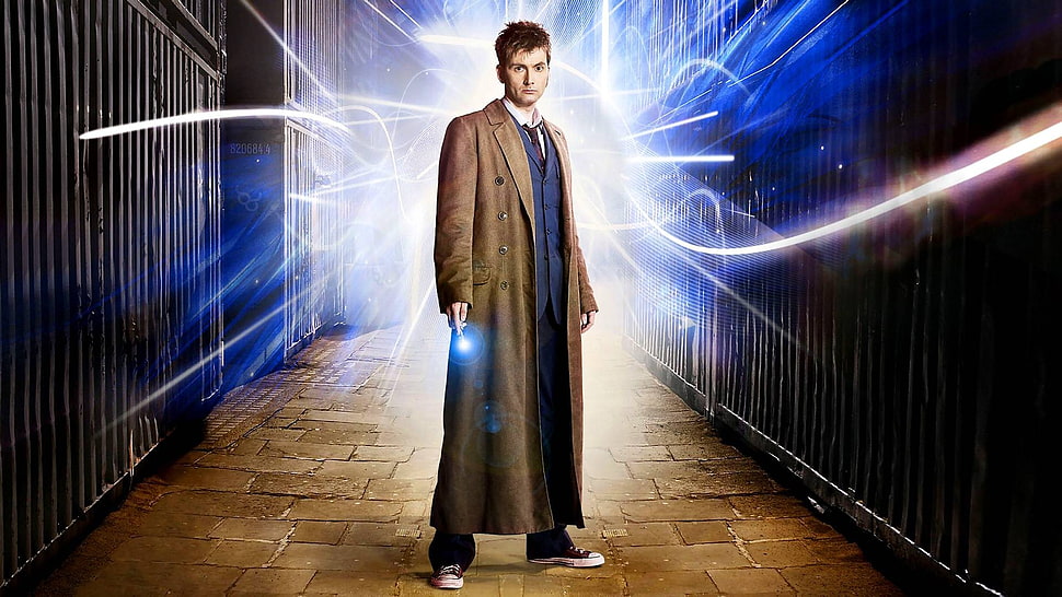 men's brown coat, Doctor Who, The Doctor, TARDIS, David Tennant HD wallpaper