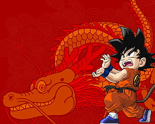 Son Goky and Shenlong illustrations, Dragon Ball, Son Goku, anime boys, anime