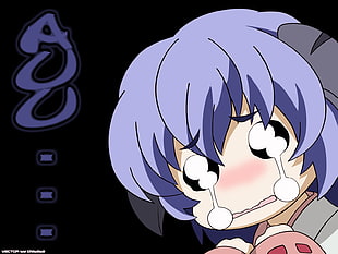 purple colored hair girl anime tears falling on eye