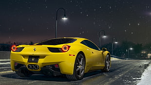 yellow Ferrari Italia, sports car, Ferrari