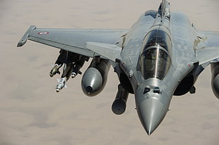 gray jet plane, airplane, jet fighter, Dassault Rafale, military aircraft