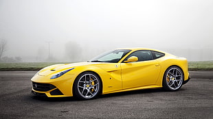 yellow coupe, car, Ferrari, F12, yellow cars