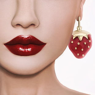 woman with strawberry pendant earring