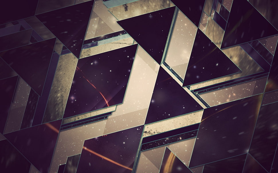 white and black geometric digital artwork HD wallpaper