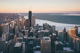 gray concrete buildings, city, Chicago, cityscape