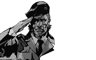 soldier sketch, Metal Gear, minimalism, soldier, monochrome