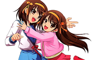 two brown haired woman anime characters illustration
