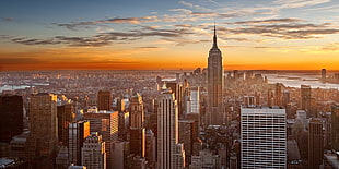 bird's eye view photo Empire State Building, New York during golden hour