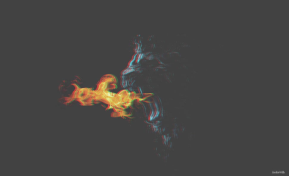 lion, 3D, fire HD wallpaper