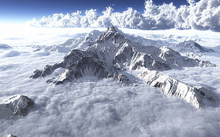 snowy mountain, clouds, mountains, sky, snow